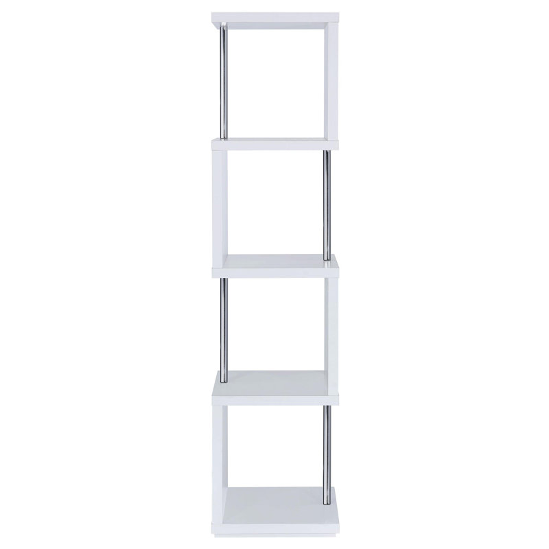Finition contemporaine - Bibliothèque Phina 67 po à 4 tablettes blanche et chrome, Blanc