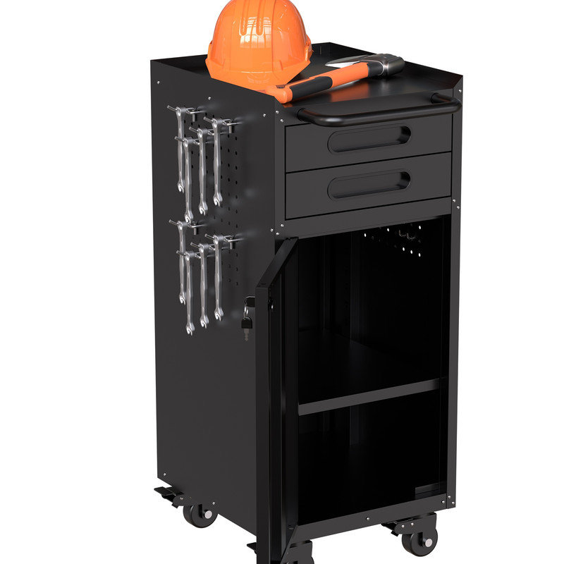 Armoire à outils roulante 34,4 po, 2 compartiments de rangement étroits verrouillables avec panneau perforé, rangement pour outils compacts en métal pour espaces restreints, noir