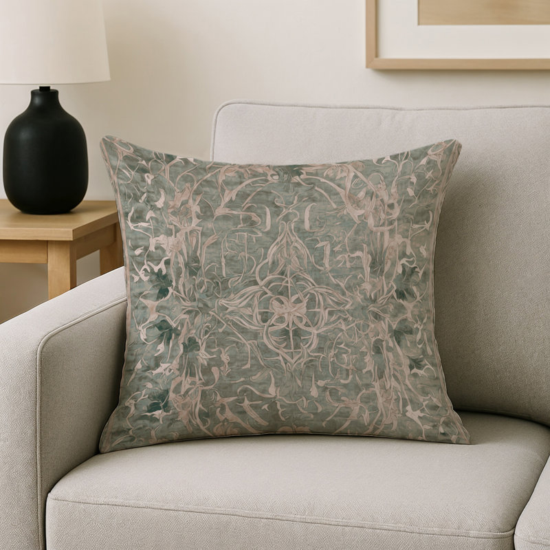 Coussin décoratif intérieur et extérieur Modern, Gris / vert abstrait 4, Carré 18 po