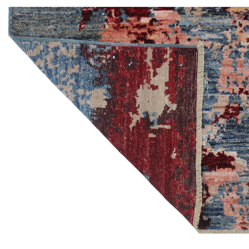 Tapis unique rouge / beige / bleu clair de 7 pi 11 po x 9 pi 8 po