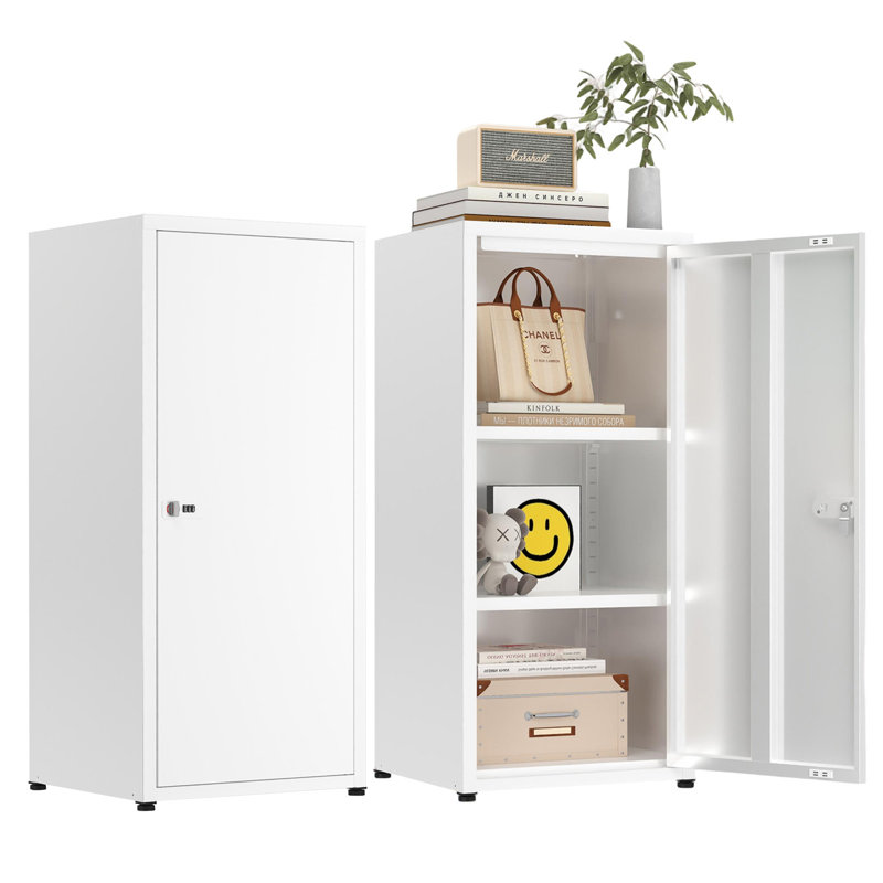 Armoire de rangement métallique autoportante blanche avec serrure à combinaison, casier en acier à une porte, 2 étagères réglables et pieds de nivellement pour la maison et le bureau