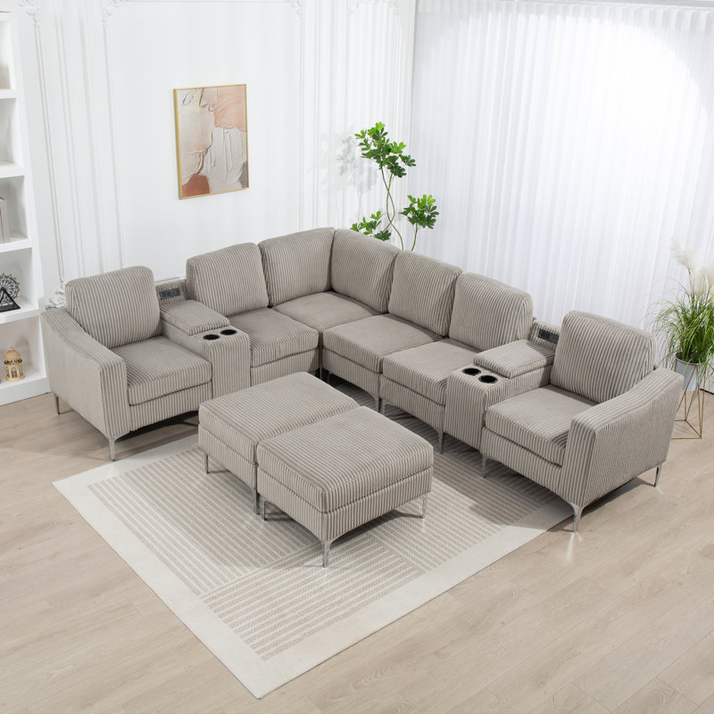 Canapé modulaire 10 pièces rembourré, Velours côtelé gris