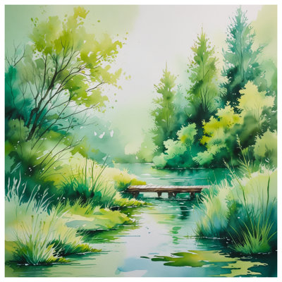 Tapis de bain Watercolor Forest Scene