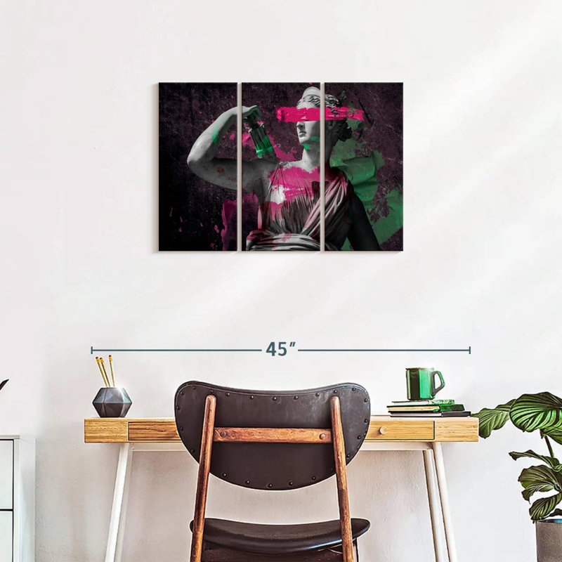 «Diana of Versailles», reproduction de peinture sur toile rose et verte, H 20 po x l 33 po x P 1,25 po