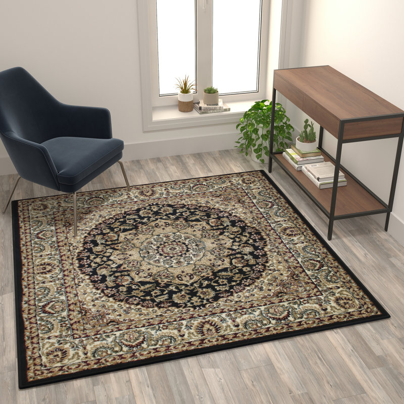 Tapis à motif de médaillon en oléfine Damora, Carré 7 pi