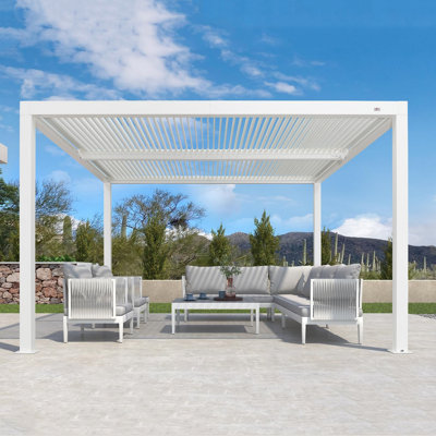 PURPLE LEAF Outdoor Louvered Pergola 12' x 12' White Aluminum Pergola Modern Shade Gazebo with 2 Independently Adjustable Rainproof Hardtop for Patio Garden Yard