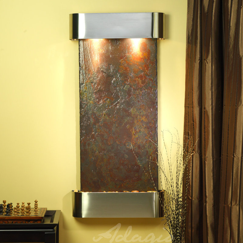 Rajah Natural Slate Wall Fountain with Stainless Steel Frame