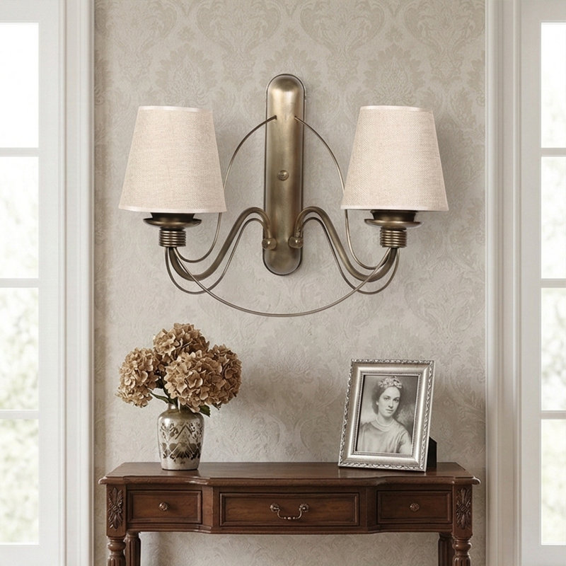 Elegant Curved Wall Sconce With Fabric Shades