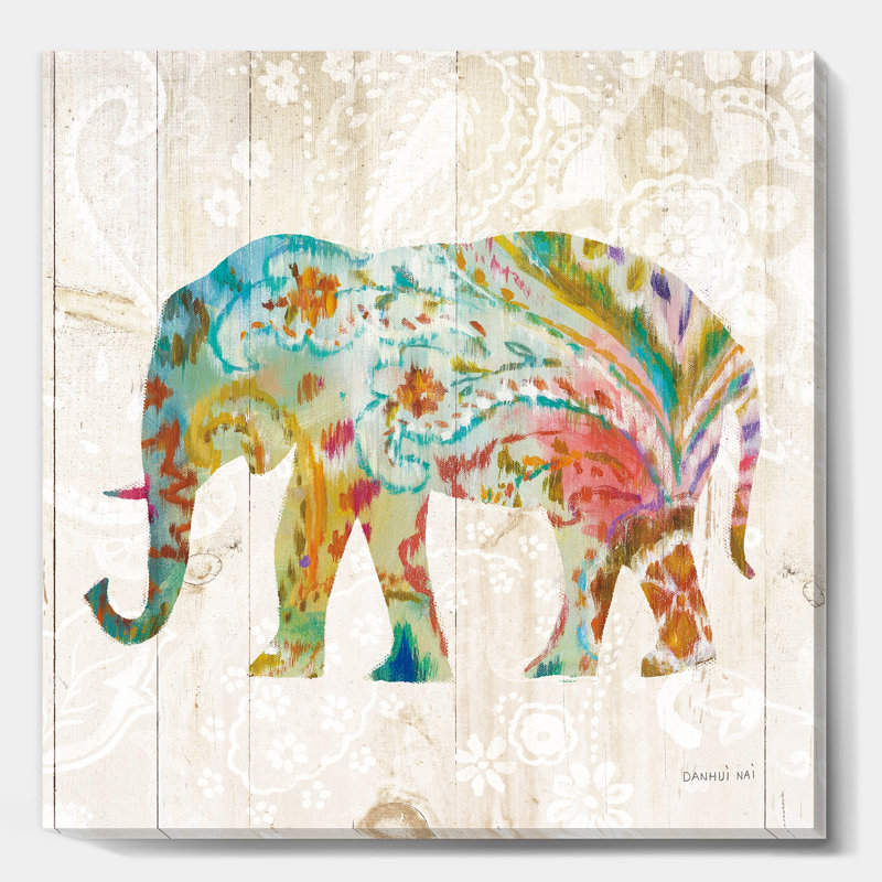 Boho Paisley Elephant II - reproduction d'art sur toile tendue, H 30 po x l 30 po x P 1 po