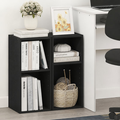 Ensemble de 2 étagères, bibliothèque étroite à 2 niveaux avec étagère de rangement de 25,4 cm de large, 23,6 x 24,9 x 53,8 cm, pour salon, chambre, bureau, bois noir