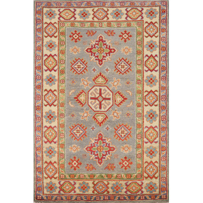 Tapis gris fait à la main Kazak 3 x 4