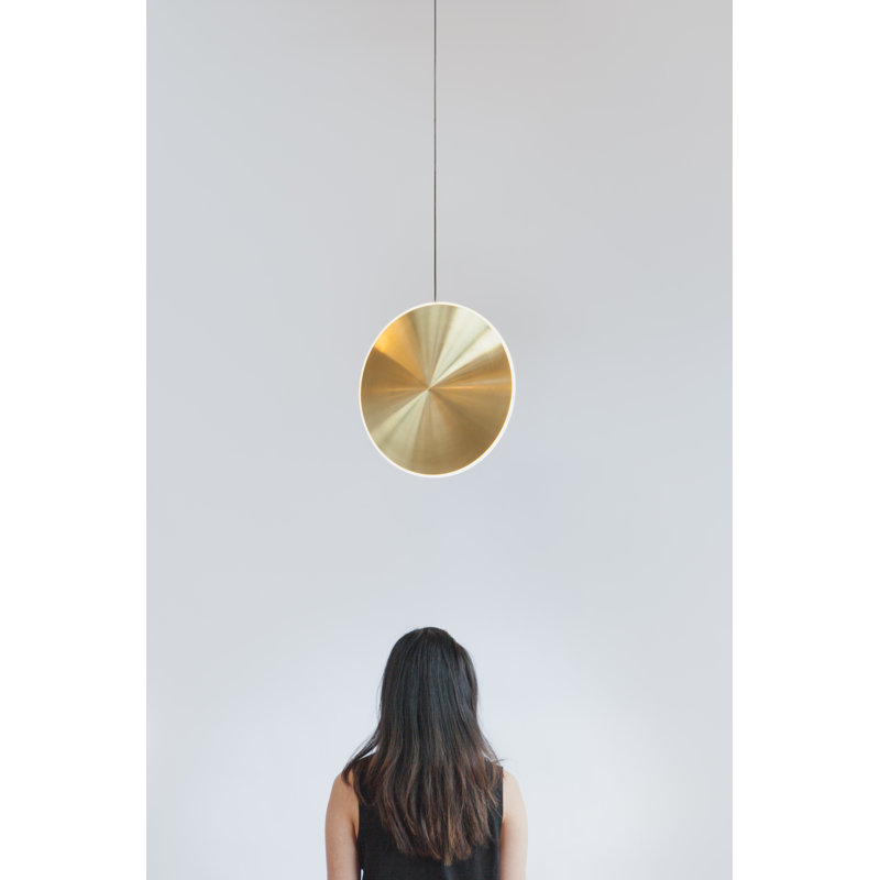 Chrona Modern Round Spun Brass Pendant Light, Vertical, Solid Brass, 17" H x 17" W x 3" D