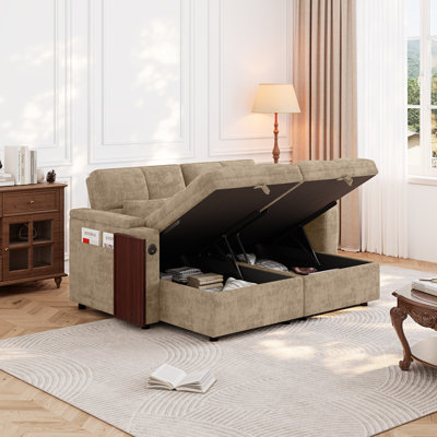 Canapé-lit modulaire 60 po en chenille convertible avec méridienne de rangement double et dossier réglable à 5 positions