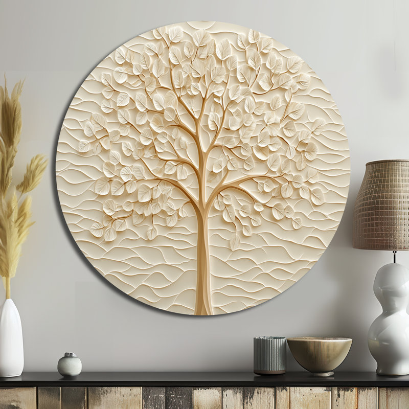 Golden Beech Tree - Modern Eclectic Round Wall Decor, Contemporary Wall Art Living Room Wall Art, 23" H x 23" W