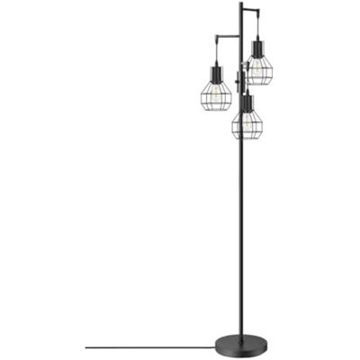 Dimmable Farmhouse Floor Lamp, Industrial Standing Lamp For Living Room, 3 LED Edison Bulbs Included, Black Corner Rustic Tall Tree Reading Lamps Home Decor For Bedroom, Office