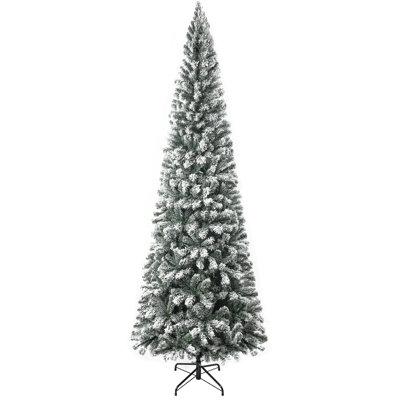Slim Snow Flocked Pre-Lit Christmas Tree – Frosted Pencil Tree with Lights