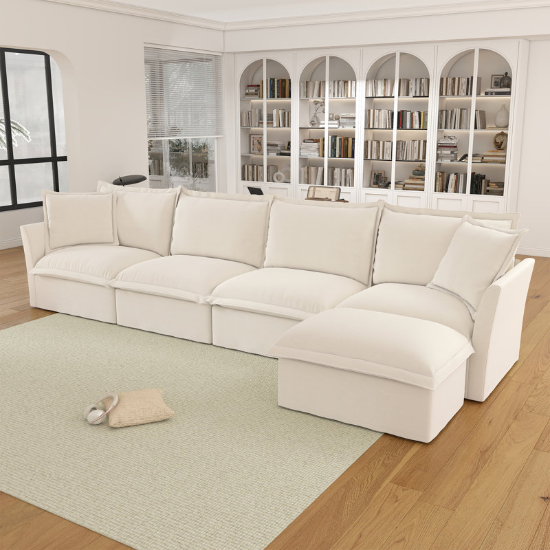 Grand canapé de salon moderne en chenille confortable, Chenille blanche