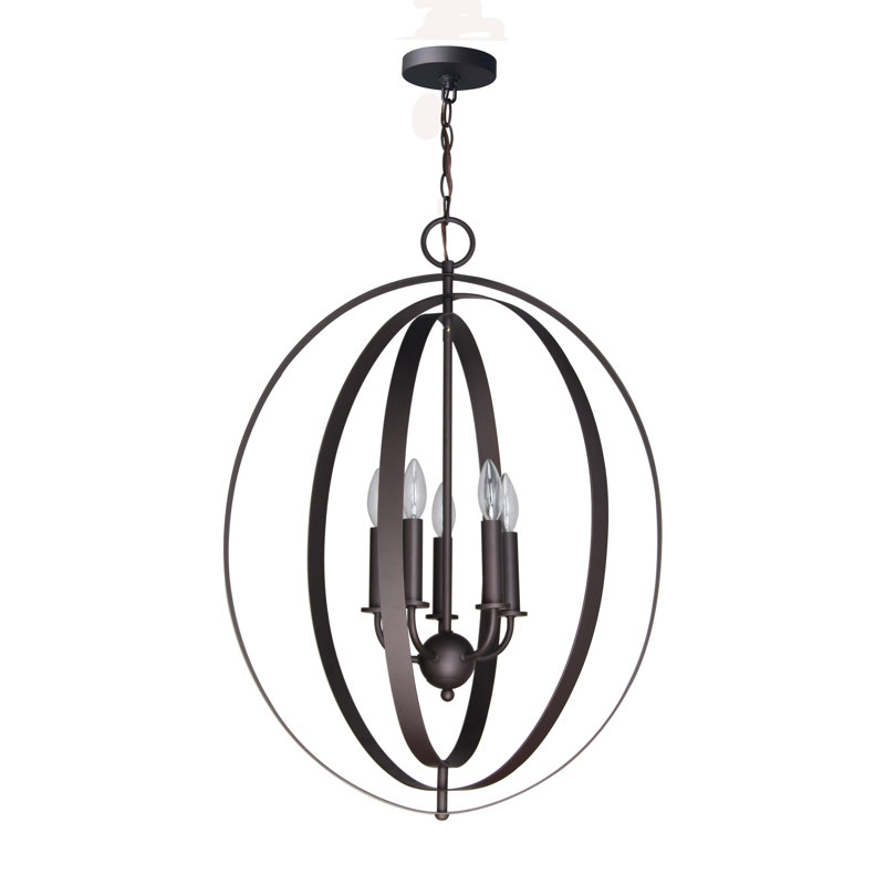 Lustre de globe 5 lumières façon bougie style bougie Lando, Bronze