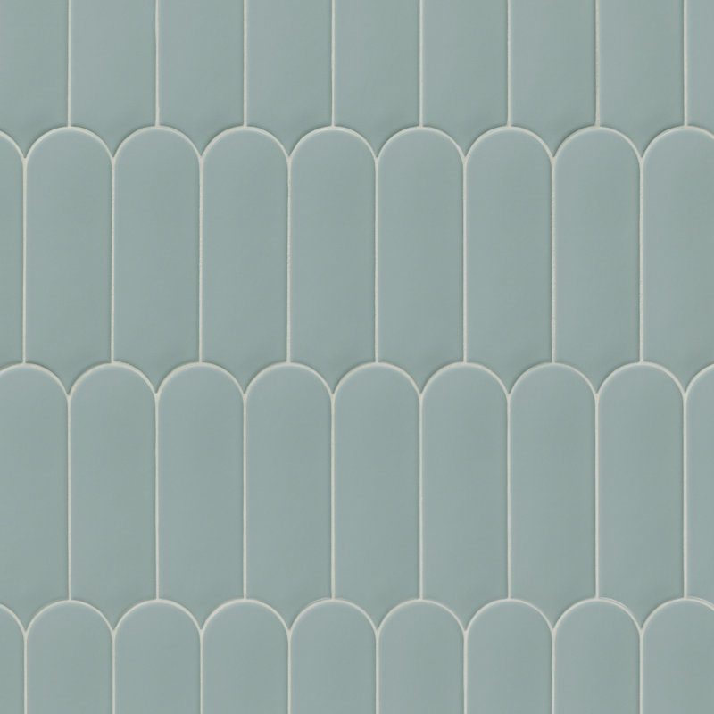Fan 3" x 8" Fishscale Airy Matte Spanish Wall Tile, Marine Green