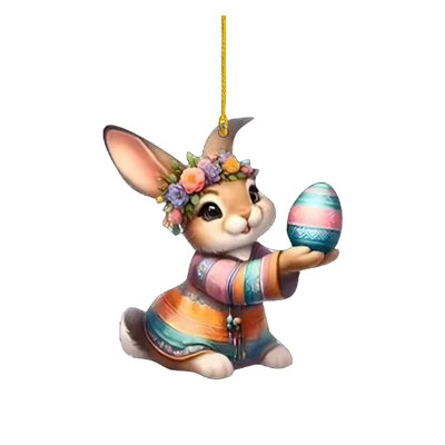 Cute Easter Bunny Hanging Ornament 2D Flat Acrylic Keychain Small Pendant For Car Rearview Mirror Or Backpack Suitable For Easter Decoration