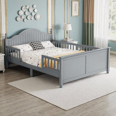 Convertible Twin Kids Platform Bed with Safety Guardrails, Low Profile Design & Underbed Storage - Easy Assembly, Solid Wood Frame