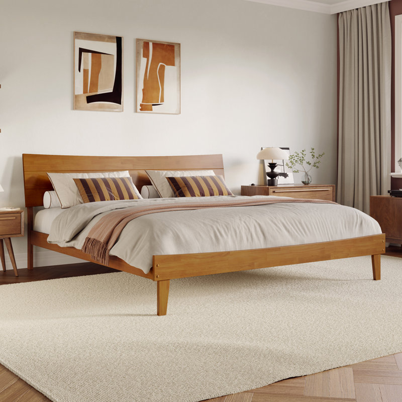Phoenix Wood Platform Bed with Matching Footboard, Light Toffee, King