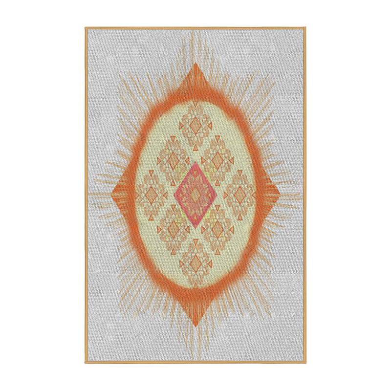 Tapis crème/orange/jaune tissé à la machine, Rectangle 7 pi x 9 pi