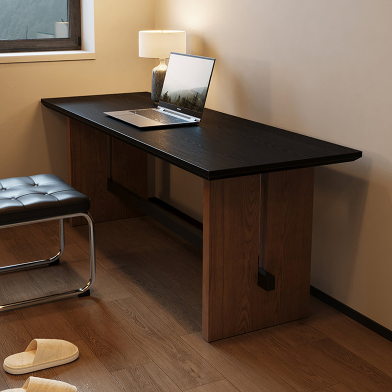 Bureau rectangulaire en bois massif noir + brun noisette + fer, H 29,53 po x l 62,99 po x P 23,62 po