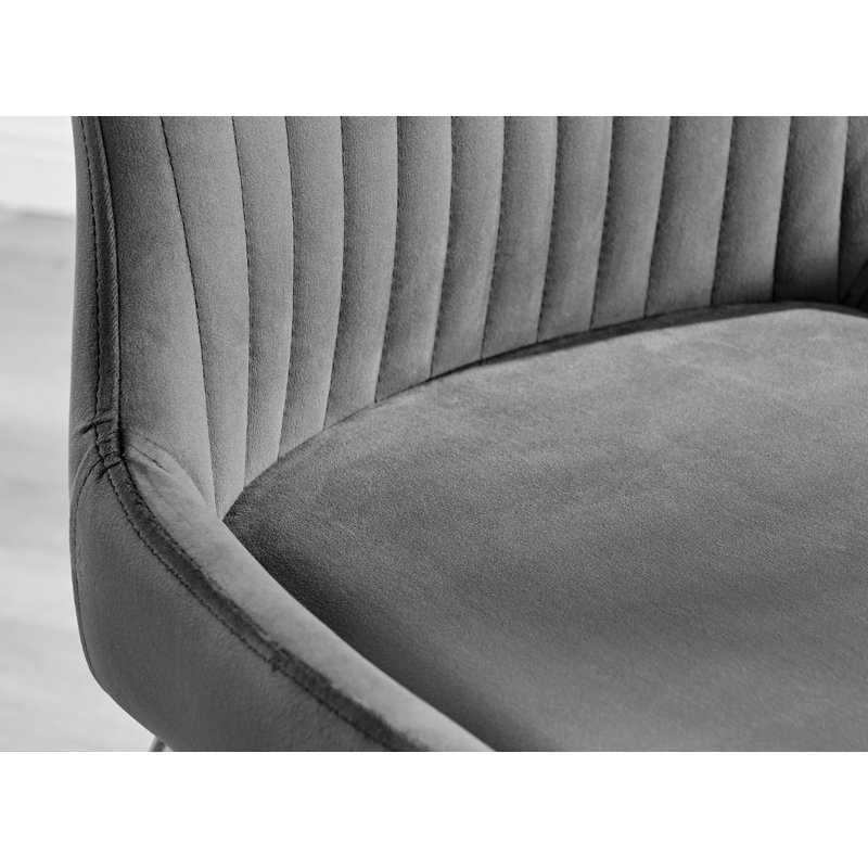 Illman Luxury Velvet Upholstered Dining Chair - Elegant Modern Deco Style, Silver, Dark Grey