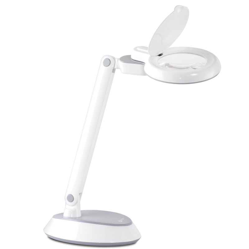 OttLite Space Saving LED Magnifier Desk Lamp - 1.75x Optical Grade Magnifier, Pivoting Head, White