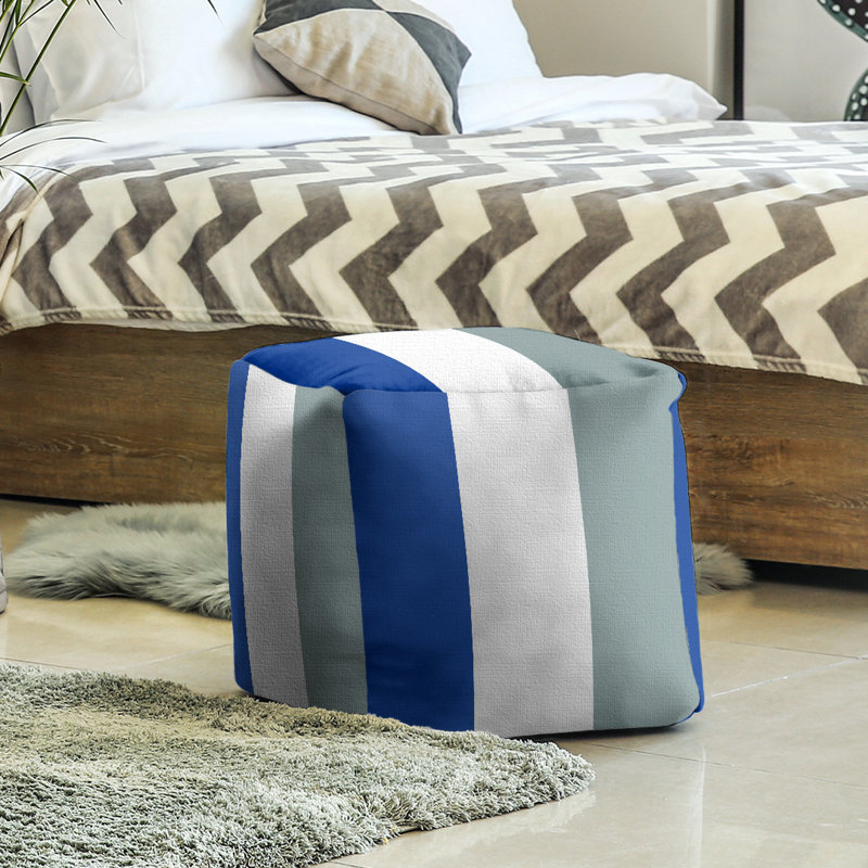 Repose-pieds cubique Tennessee, H 13 po x l 13 po x P 13 po, Bleu / blanc maison / argent
