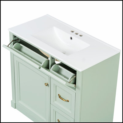 Meuble-lavabo de 36 pouces avec lavabo, armoire avec 4 tiroirs, porte à fermeture en douceur et tablette réglable, lavabo en céramique pour un rangement et une organisation modernes