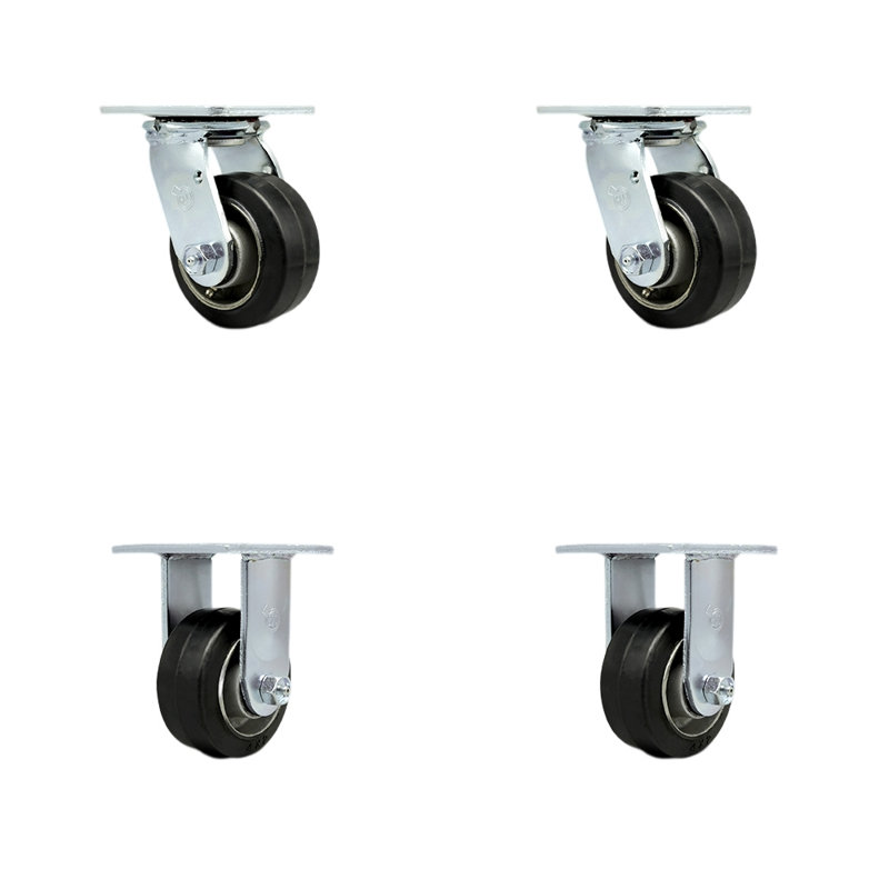 Ensemble de roulettes 4 pièces en caoutchouc sur aluminium avec roulement à rouleaux 2 pivotantes 2 rigides