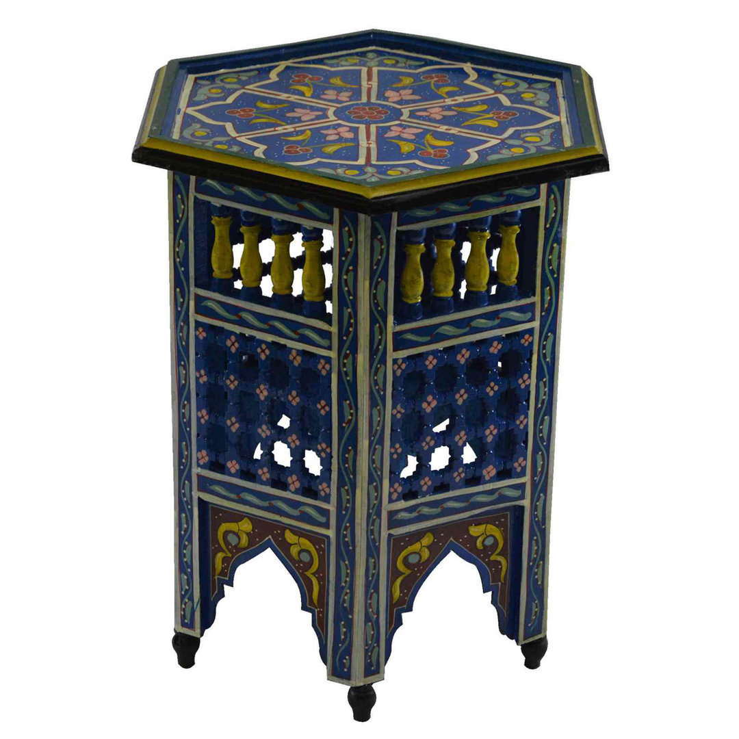 Handmade Moroccan Wood Table  Moucharabi Blue Bungalow Rose