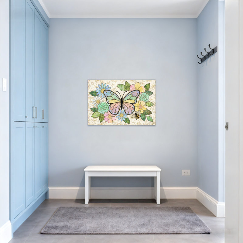 Animaux, papillon, fleurs, abeille et motif, H 16 po x l 24 po