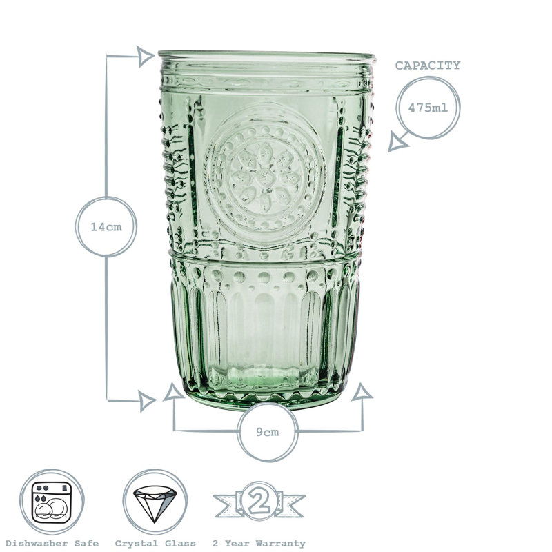 Romantic Highball Glasses, Green, 475
