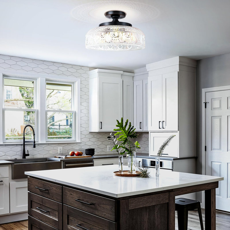 Semi Flush Mount Ceiling Light, Upgraded Larger Black Hallway Light Fixture, 3-Bulb Globe Glass Close To Ceiling Light, Indoor Hanging Light For Bedroom Kitchen Porch Hallway,Bulbs Not Included