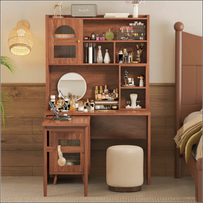 Computer Desk With 90 Degree Rotating Desktop, Office Desk With Storage Drawer And Cabinets, Gaming Desk With Shelves, Writing Desk For Study, Work Desk For Home Office Bedroom Living Room