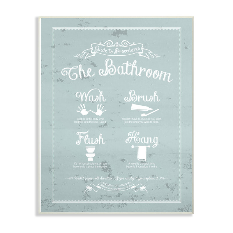 " Guide To Procedures Bathroom " by Lettered And Lined, 15" H x 10" W x 0.5" D, Wall Plaque