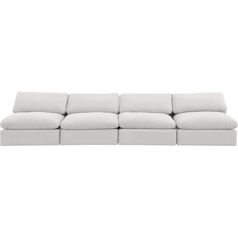 Canapé modulaire en velours à accoudoirs carrés de 160 po Hurmon, Velours crème