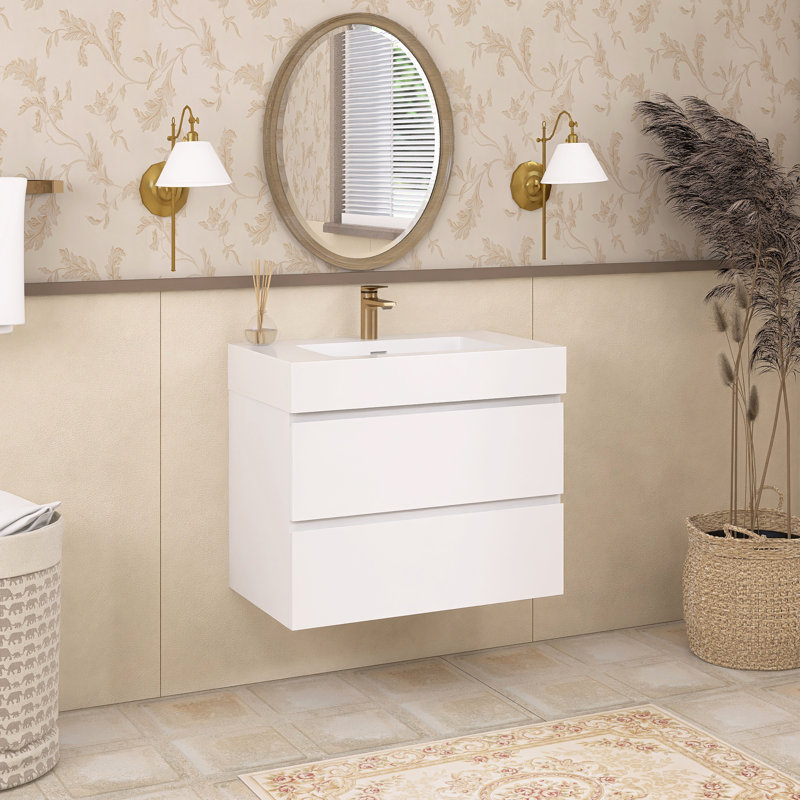 Siglind 29.9'' Single Bathroom Vanity with Solid Surface Top, White, White