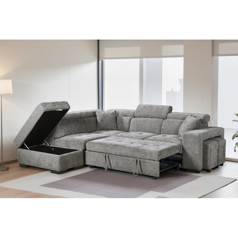 4 Seater Corner Sofa , Left Hand Facing, Grey Chenille