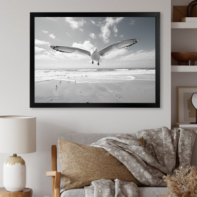" Gray Beach Seagulls In Flight I "
