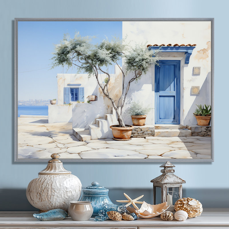 Welke, Grèce, Cycladic Harmony II - Grèce, art mural, H 24 po x l 32 po x P 1 po, Silver Floater Framed