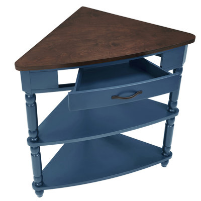 3-Tier Wooden Corner Side Table with Drawer and Open Shelves