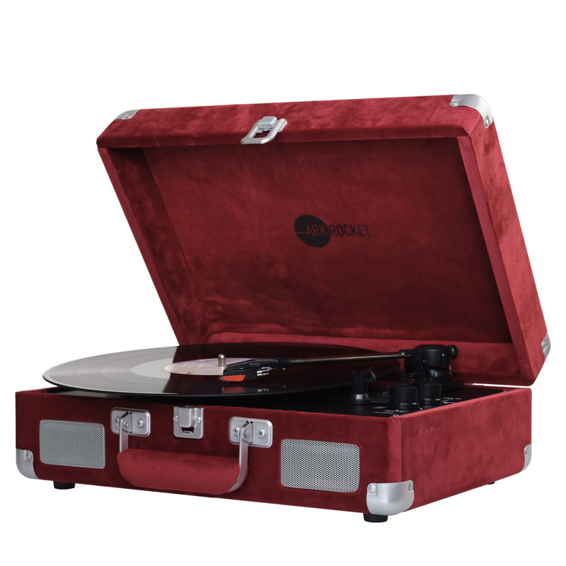 Arkrocket Curiosity Bluetooth Turntable Retro Suitcase 3-Speed Record Player with Built-in Speakers, Wine