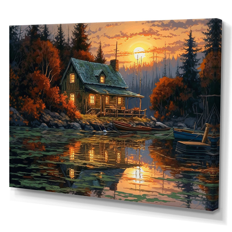 «Arvene Autumn Sunset Cottage I», reproduction sur toile, H 24 po x l 32 po, Toile tendue, Sans cadre