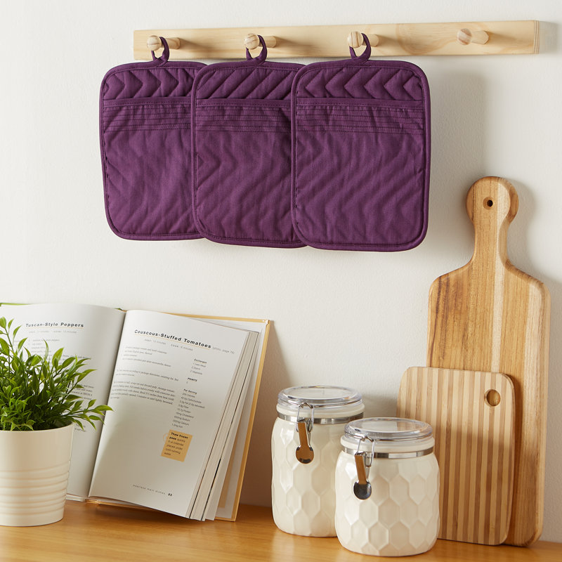 Eggplant Purple Quilted Cotton Pot Holder Set, 7x9, Heat Resistant