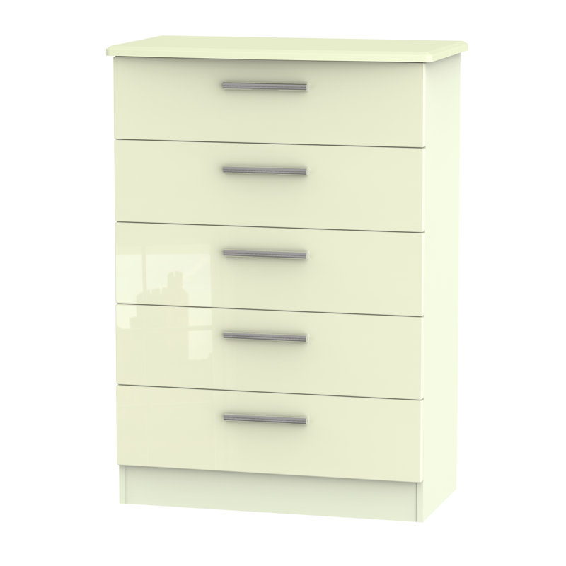 Fully Assembled Yvette 5 Drawer Chest, Cream