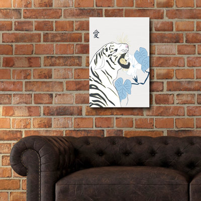 " Japanese Art Style Drawing White Tiger " by Sabrina Balbuena